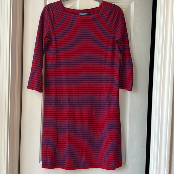 J. McLaughlin cotton linen blend blue and red striped dress size XS - Picture 1 of 4